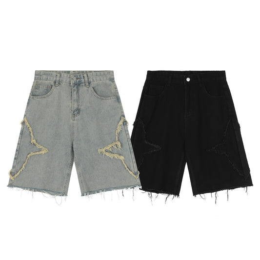 Shorts de Mezclilla Desgastados con Cortes Diseñados