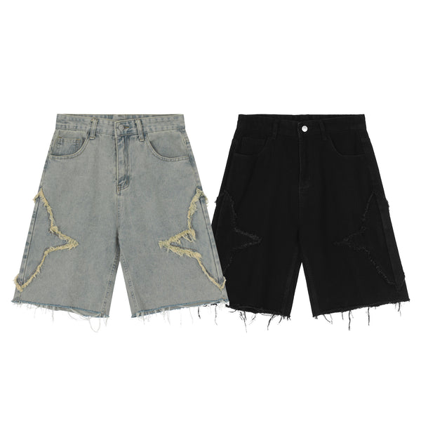 Shorts de Mezclilla Desgastados con Cortes Diseñados