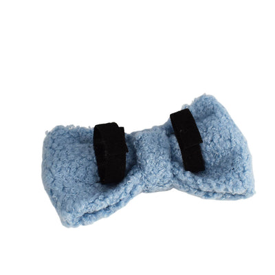 Light blue teddy bear textured dog collar and matching leash set with gold-colored hardware. - Image 40