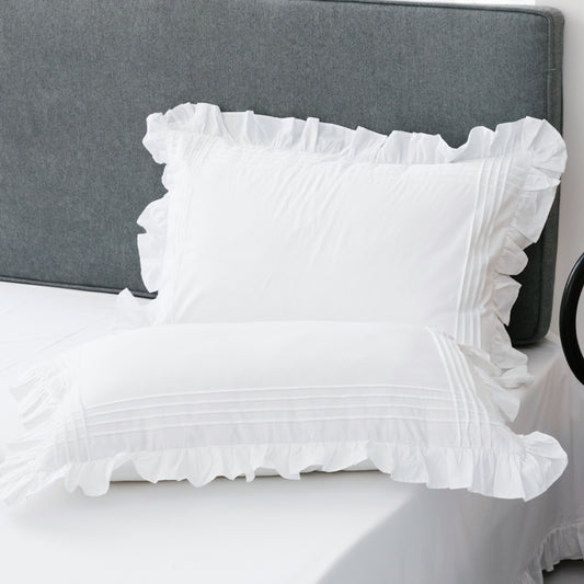 Par de Fundas de Almohada de Algodón Blanco Puro con Volantes Estilo Princesa Coreano
