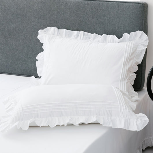 Par de Fundas de Almohada de Algodón Blanco Puro con Volantes Estilo Princesa Coreano