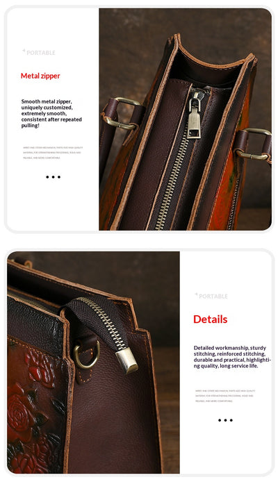 Bolso de Hombro para Mujer en Cuero Genuino con Patrón Grabado Versátil - Image 10