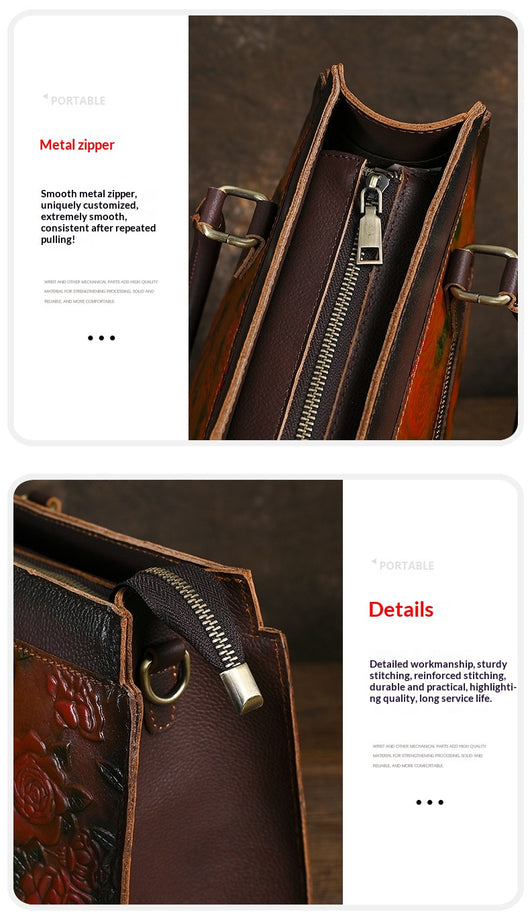 Bolso de Hombro para Mujer en Cuero Genuino con Patrón Grabado Versátil - Image 10
