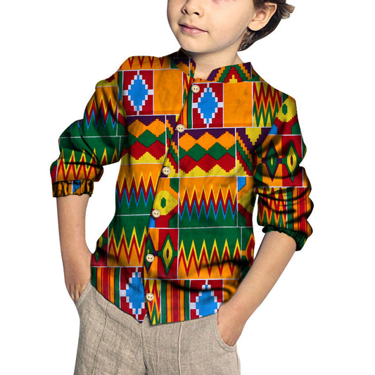 Camisa de Algodón para Niño con Estampado y Patchwork Moderno - Image 2
