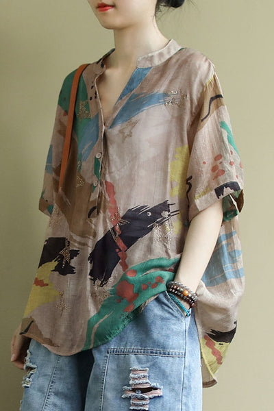 Blusa Estampada Vintage para Mujer Manga Media Talla Grande Verano - Image 7