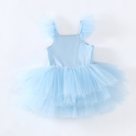 Falda de Gimnasia Azul Cielo para Niñas - Malla Transpirable Hoja Danzante
