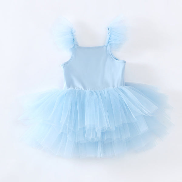 Falda de Gimnasia Azul Cielo para Niñas - Malla Transpirable Hoja Danzante