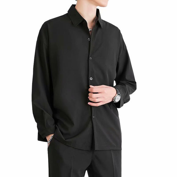 Camisa Suelta de Manga Larga en Seda de Hielo para Hombre