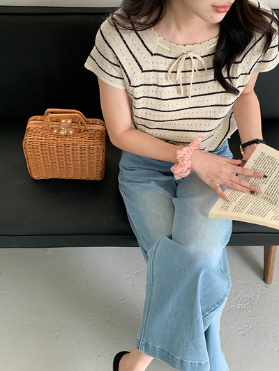 Blusa Mujer Escote Cuadrado con Encaje Calado y Cordones - Image 10