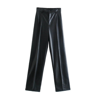 Pantalones Rectos de Cuero PU Slim Fit para Mujer - Image 21