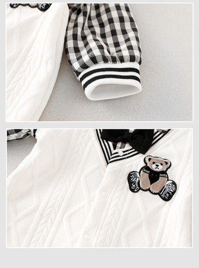 Conjunto de Regalo Elegante para Bebé Niño - Rayas Blancas y Gris - Image 23
