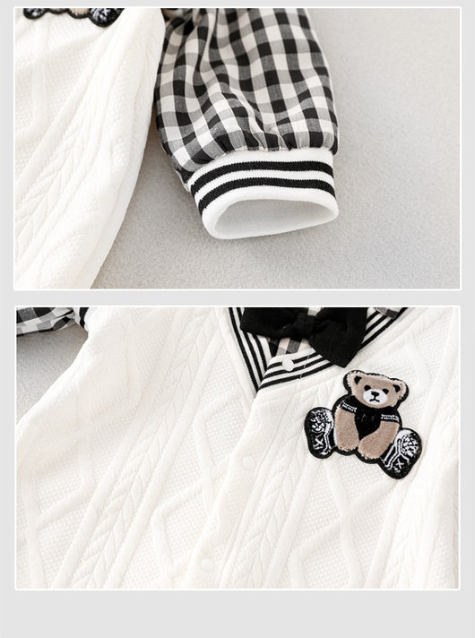 Conjunto de Regalo Elegante para Bebé Niño - Rayas Blancas y Gris - Image 23