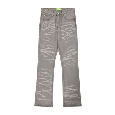 Jeans Rectos Desgastados a Mano Gris Mud con Rayas Retro - Image 3