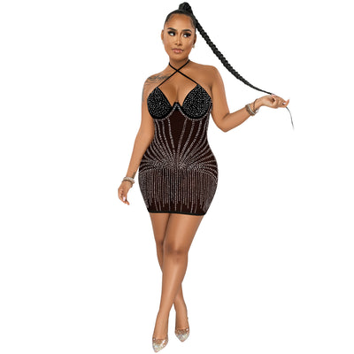 Vestido Mesh Transparente con Peto de Strass y Falda Envolvente - Image 15