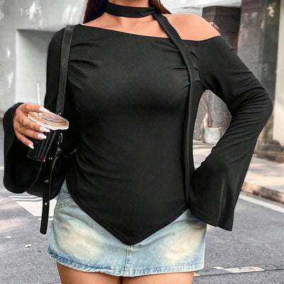 Blusa Asimétrica Ajustada de Manga Larga con Hombro Descubierto - Image 11