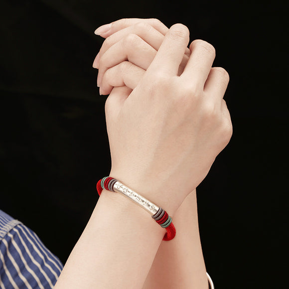 Pulsera de Plata Pareja Nudo de Dragón con Mantra de Seis Caracteres