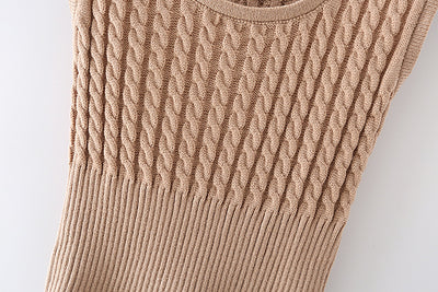 Chaleco Tejido Retro Cuello Redondo Cintura Anudada sin Mangas - Image 12