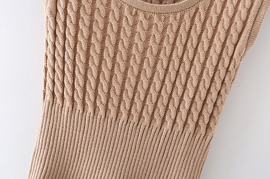 Chaleco Tejido Retro Cuello Redondo Cintura Anudada sin Mangas - Image 12