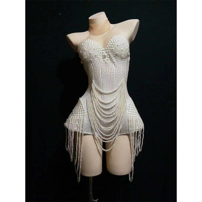 Conjunto Elegante Top Tubo Blanco con Perlas y Falda Ajustada - Image 4