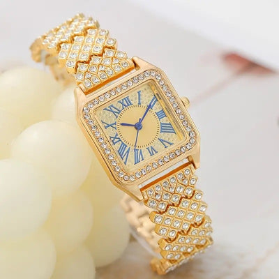 Reloj Cuadrado de Moda con Pulsera de Cuentas Brillantes Ajustable - Image 8
