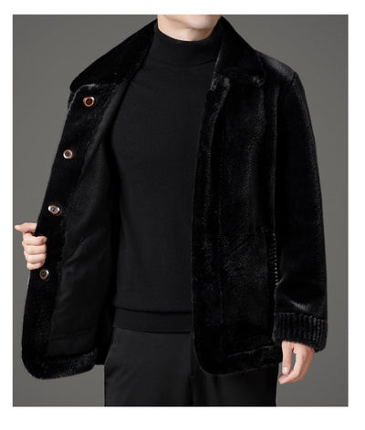 Abrigo de Invierno para Hombre con Cuello Solapa y Piel de Visón Dorado - Image 40