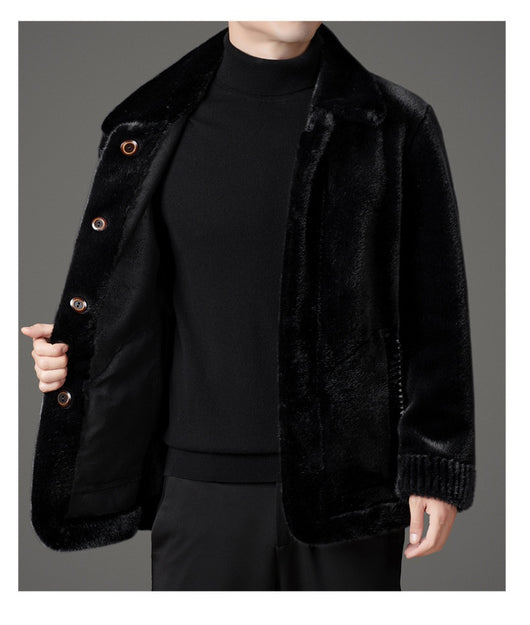 Abrigo de Invierno para Hombre con Cuello Solapa y Piel de Visón Dorado - Image 40