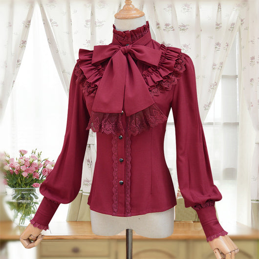 Blusa Retro Ajustada de Cuello Alto y Manga Larga - Image 4