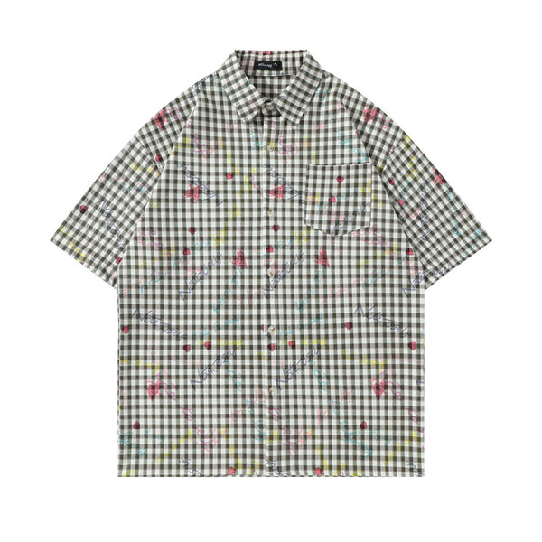 Camisa Suelta a Cuadros Manga Corta para Hombre