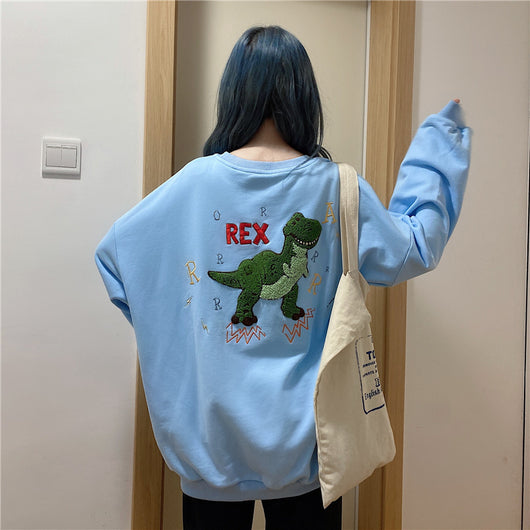 Suéter Holgado con Bordado de Dinosaurio para Mujer - Talla Grande - Image 9