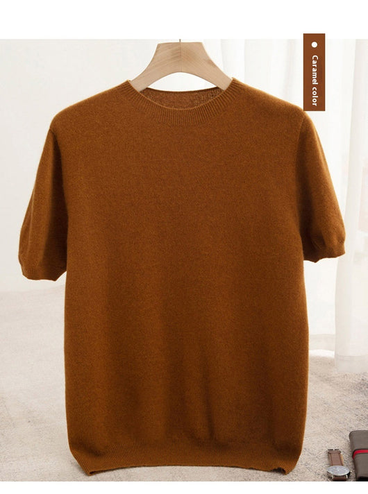 Suéter de Lana Pura Manga Corta Cuello Redondo para Hombre - Image 30