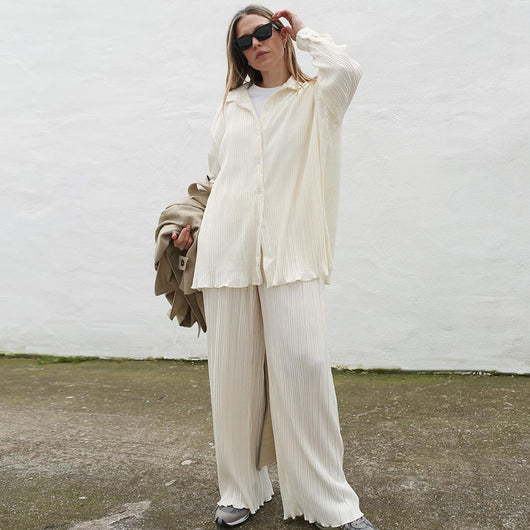 Conjunto Ejecutivo Plisado: Camisa Manga Larga y Pantalón Casual - Image 11