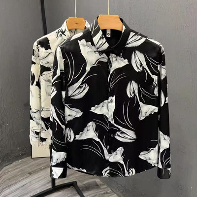 Camisa Estampada Floral Slim Fit de Manga Larga para Hombre