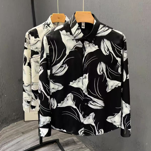 Camisa Estampada Floral Slim Fit de Manga Larga para Hombre