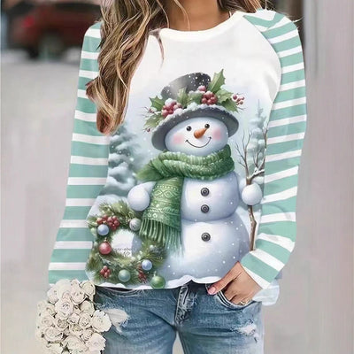 Suéter Largo para Mujer con Patrón de Muñeco de Nieve - Image 3