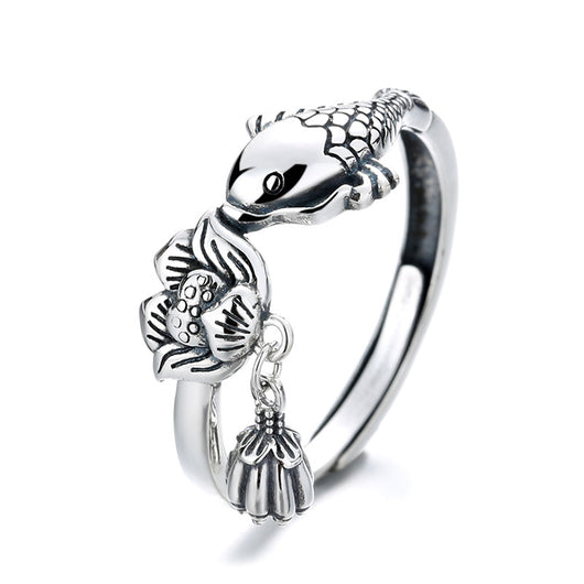 Anillo de Plata Esterlina con Loto y Borla de Carpa - Image 5