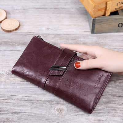 Cartera Larga de Cuero Encerado con Doble Cierre para Mujer - Image 6