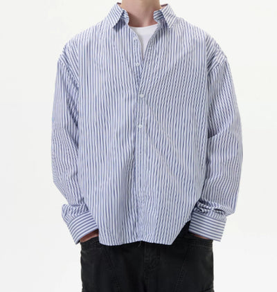Camisa Vintage Americana Rayada Suelta y Versátil para Hombre - Image 3