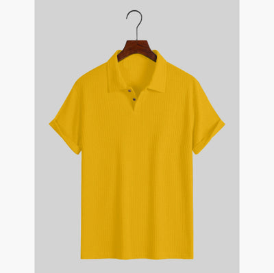 Camisa Casual de Punto Rombo con Solapa - Corte Holgado Manga Corta Hombre - Image 12