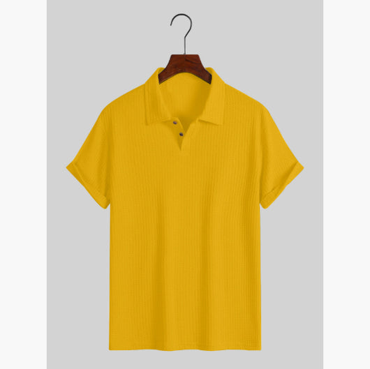 Camisa Casual de Punto Rombo con Solapa - Corte Holgado Manga Corta Hombre - Image 12