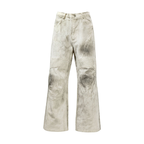 Pantalón Cargo Recto Holgado con Pliegues y Costuras Desgastadas