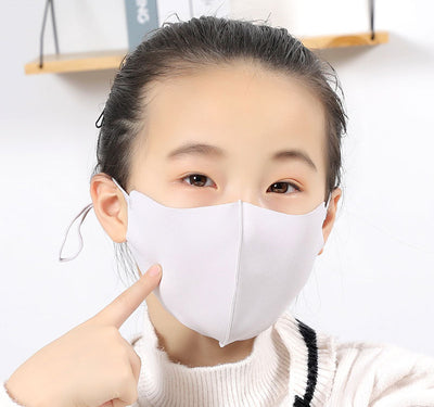 Woman wearing a light gray ice silk face mask with ear loops, suitable for summer and spring. - Image 5