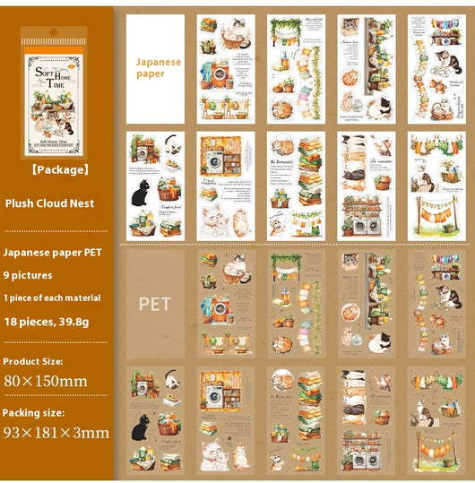 Soft Home Time Series decorative stickers featuring retro-style illustrations of furniture, books, and flowers. - Image 15