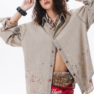Camisa Denim Holgada con Efecto Tinta Splash - Image 12