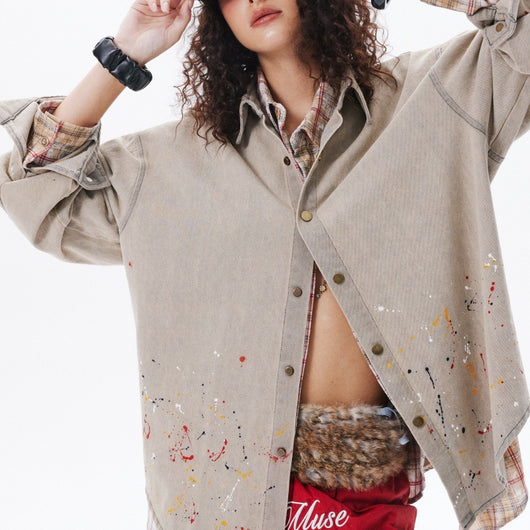 Camisa Denim Holgada con Efecto Tinta Splash - Image 12
