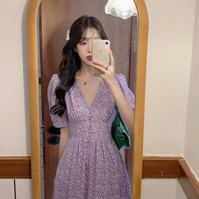 Vestido Floral de Gasa con Falda Amplia - Image 11
