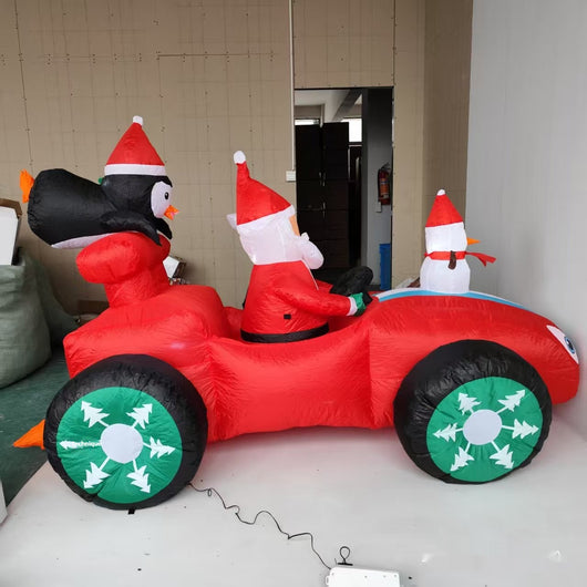 Inflable Navideño Anciano en Auto de Carrera con Pingüino - Image 2