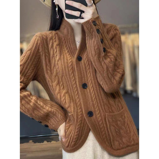 Chaqueta de Lana Tejida Estilo Occidental con Bolsillos - Image 6