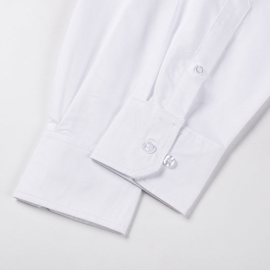 Camisa Oxford Blanca de Manga Larga con Detalles de Cinta en Hombros - Image 12