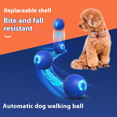 Orange pet jumping ball with a glowing purple power button icon, designed for interactive play with dogs and cats. - Image 3