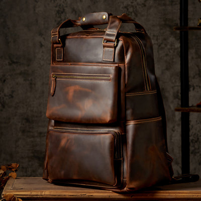 Mochila de Cuero Retro Crazy Horse para Hombre - Image 9